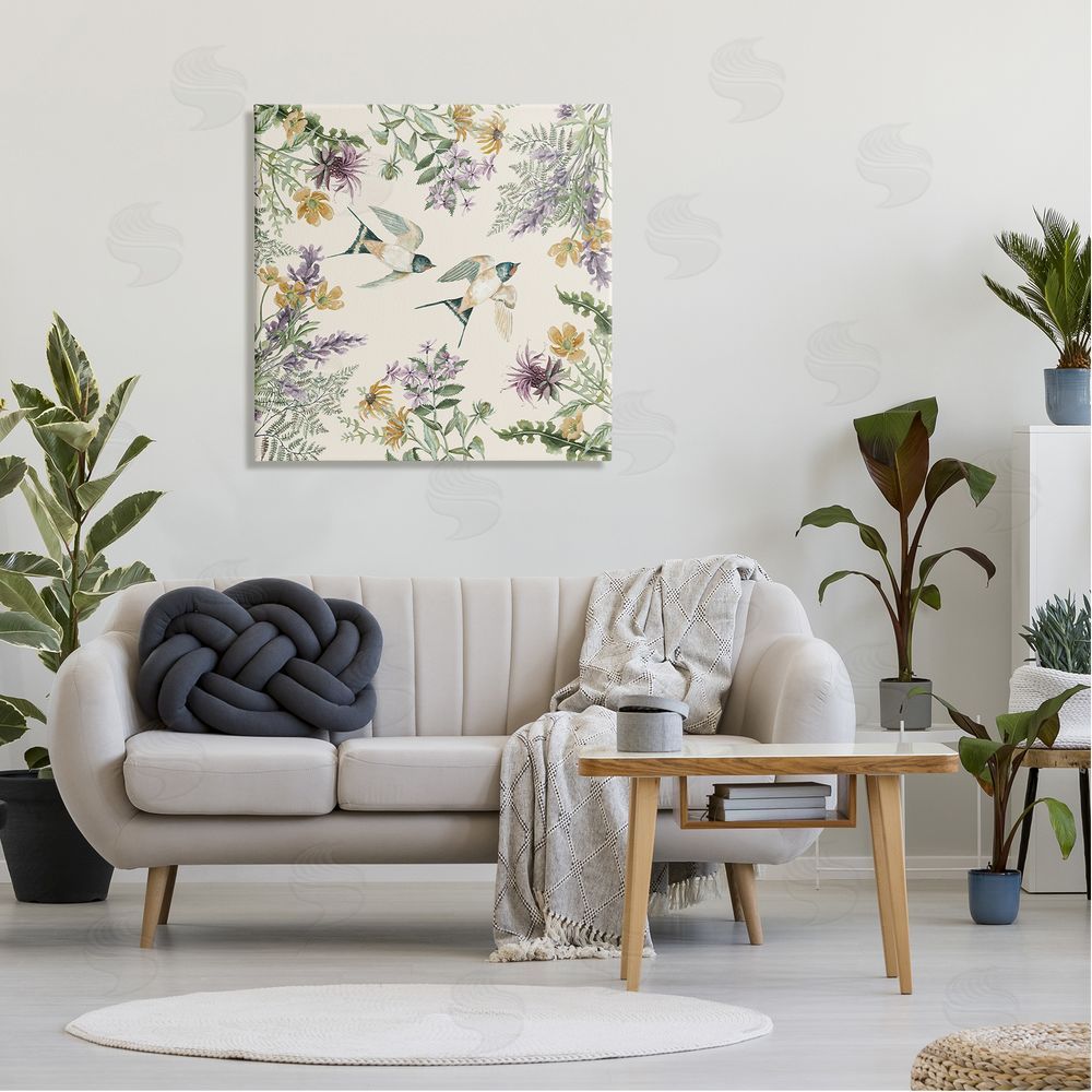 Cindy Jacobs Two Birds Cottage Floral Herbs Canvas Wall Art in Room