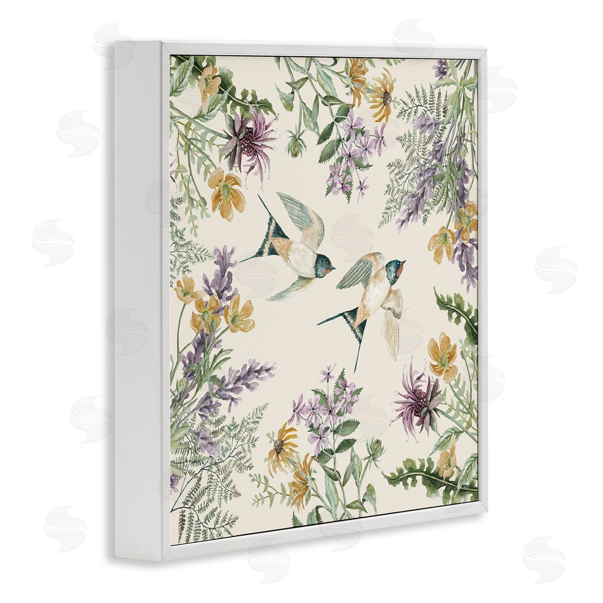 Cindy Jacobs Two Birds Cottage Floral Herbs White Framed Glicee Wall Art Print