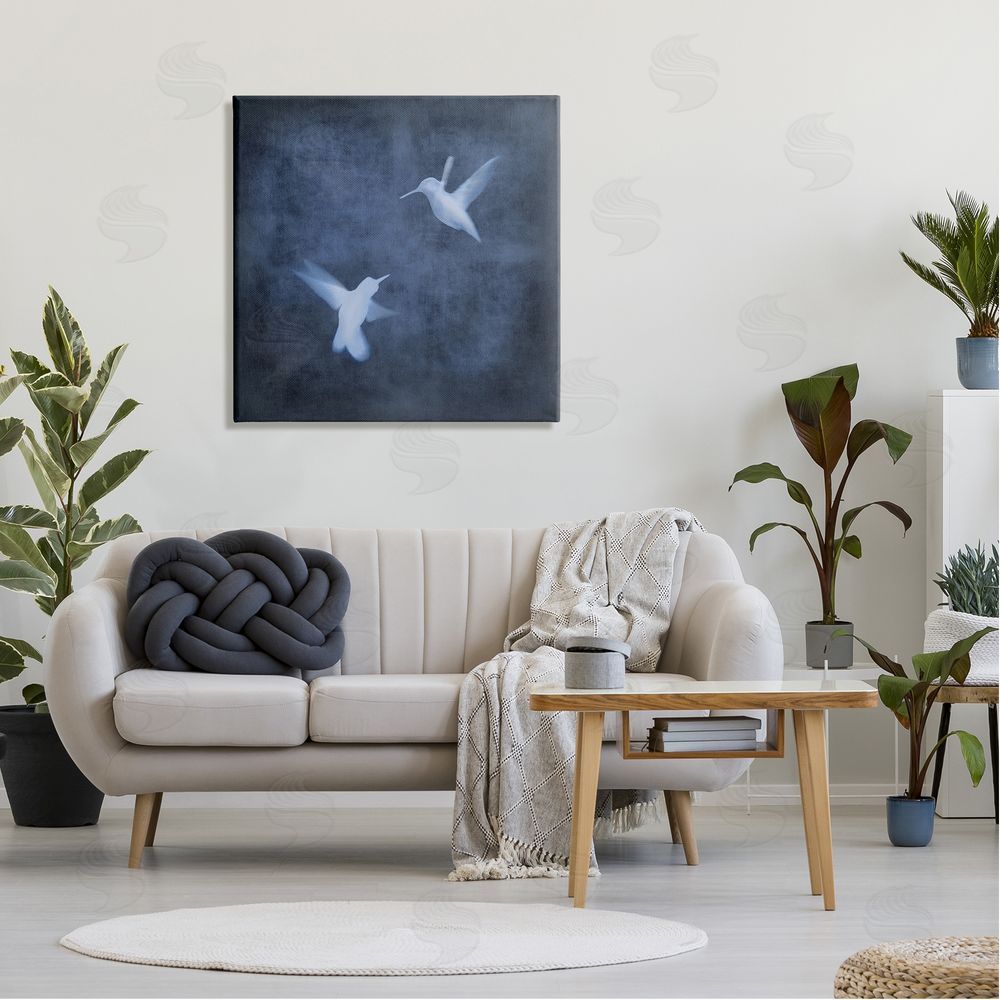 Chris Donovan Abstract Blue Hummingbirds Silhouettes Canvas Wall Art in Room