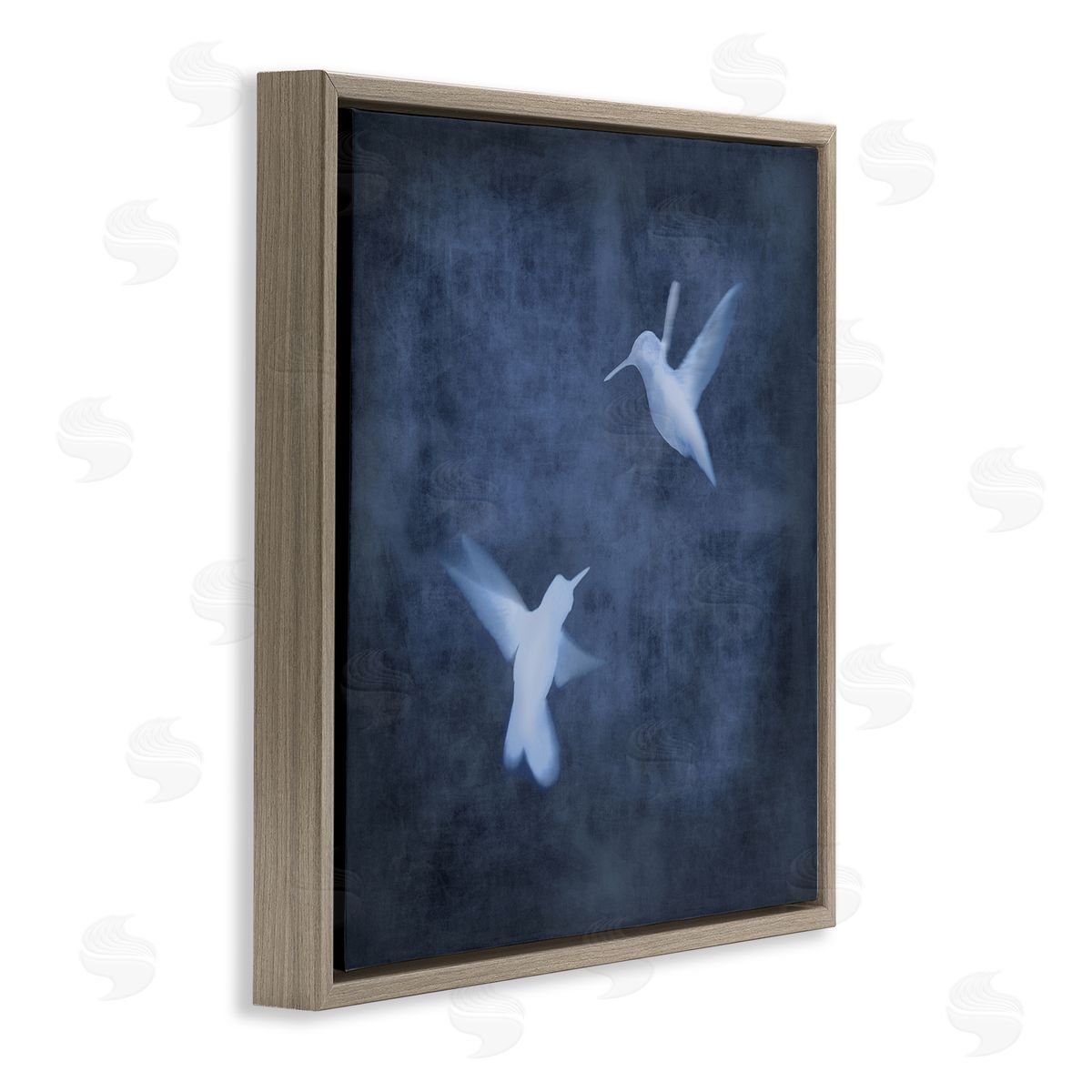 Chris Donovan Abstract Blue Hummingbirds Silhouettes Brown Floating Frame Canvas Wall Art Print