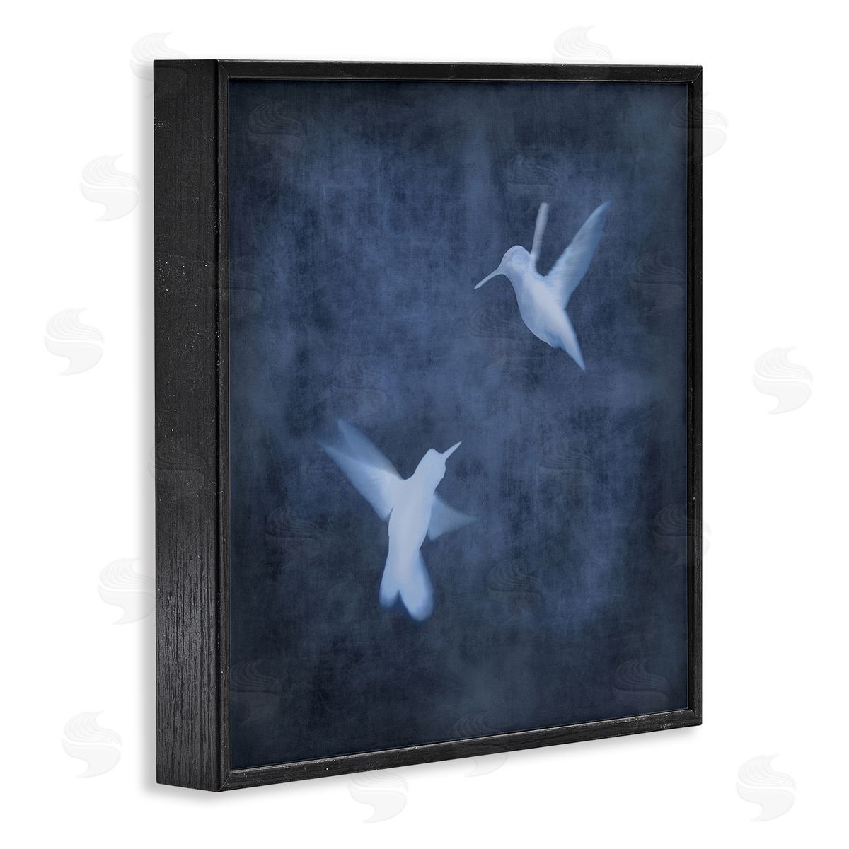 Chris Donovan Abstract Blue Hummingbirds Silhouettes Black Framed Glicee Wall Art Print