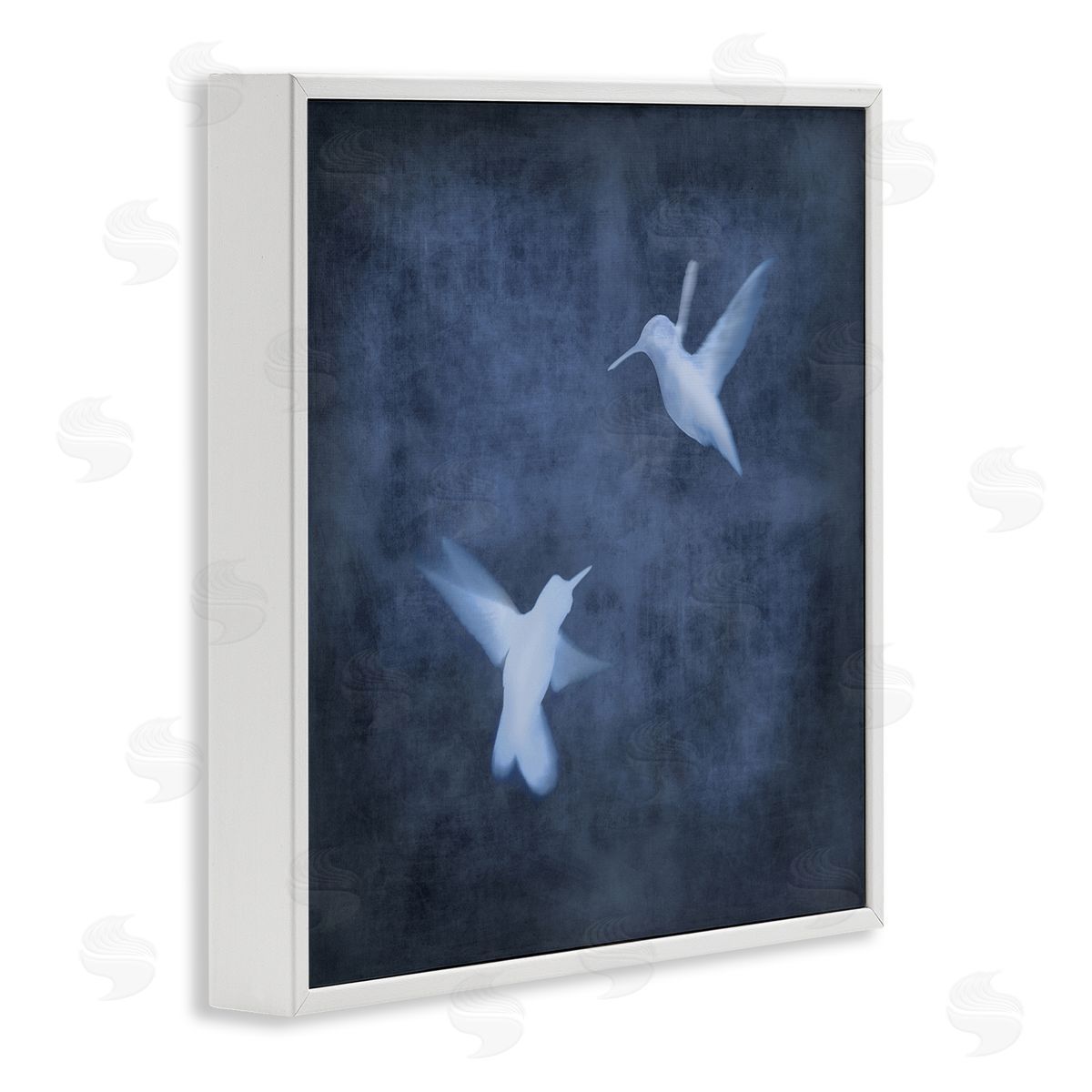 Chris Donovan Abstract Blue Hummingbirds Silhouettes White Framed Glicee Wall Art Print