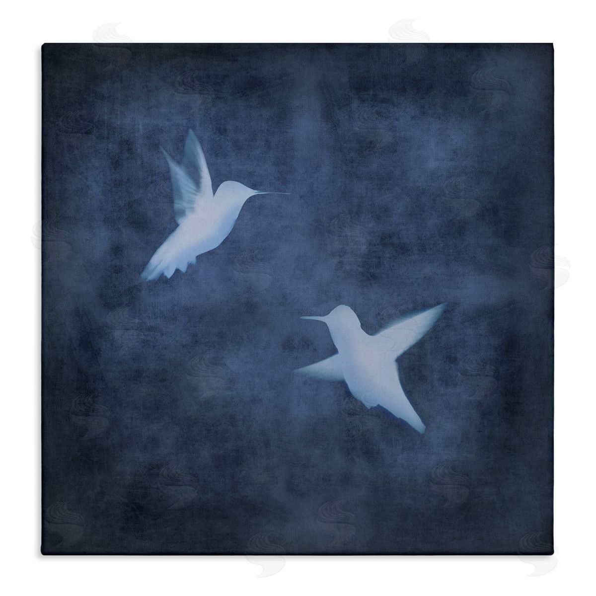 Chris Donovan Two Birds Blue Abstract Silhouettes Stretched Canvas Wall Art Print