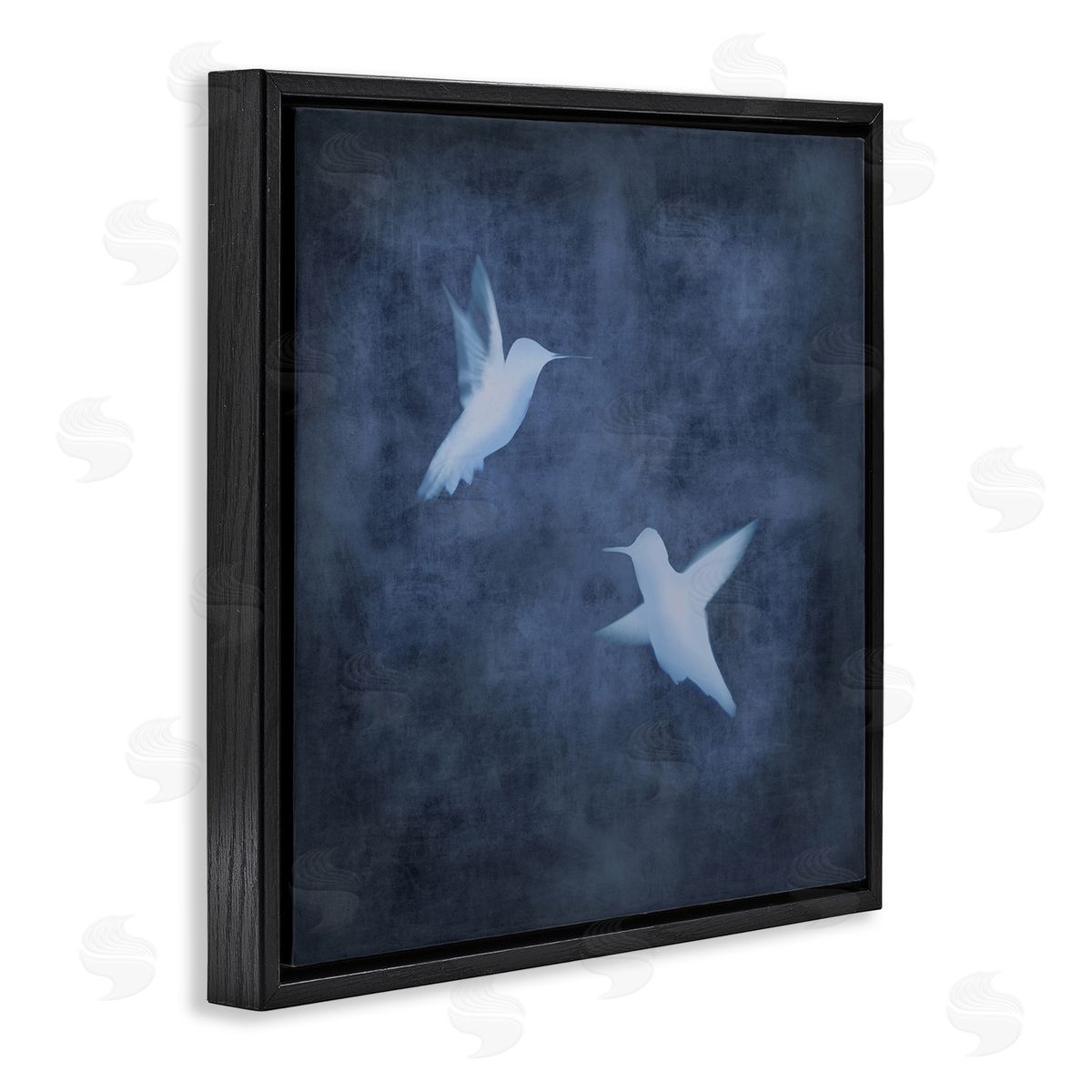 Chris Donovan Two Birds Blue Abstract Silhouettes Black Floating Frame Canvas Wall Art Print