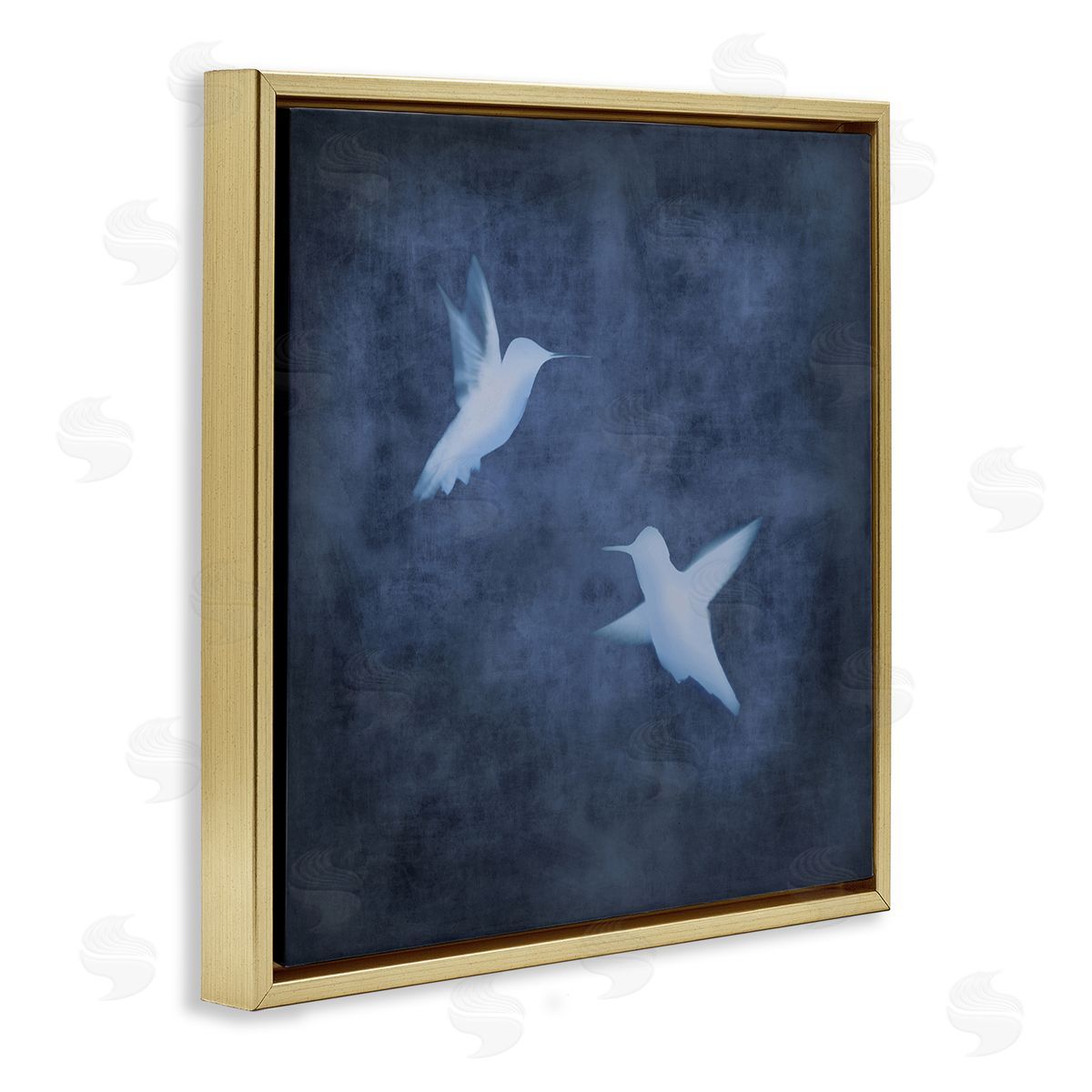 Chris Donovan Two Birds Blue Abstract Silhouettes Gold Floating Frame Canvas Wall Art Print