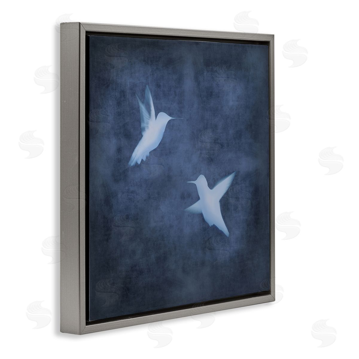 Chris Donovan Two Birds Blue Abstract Silhouettes Gray Floating Frame Canvas Wall Art Print