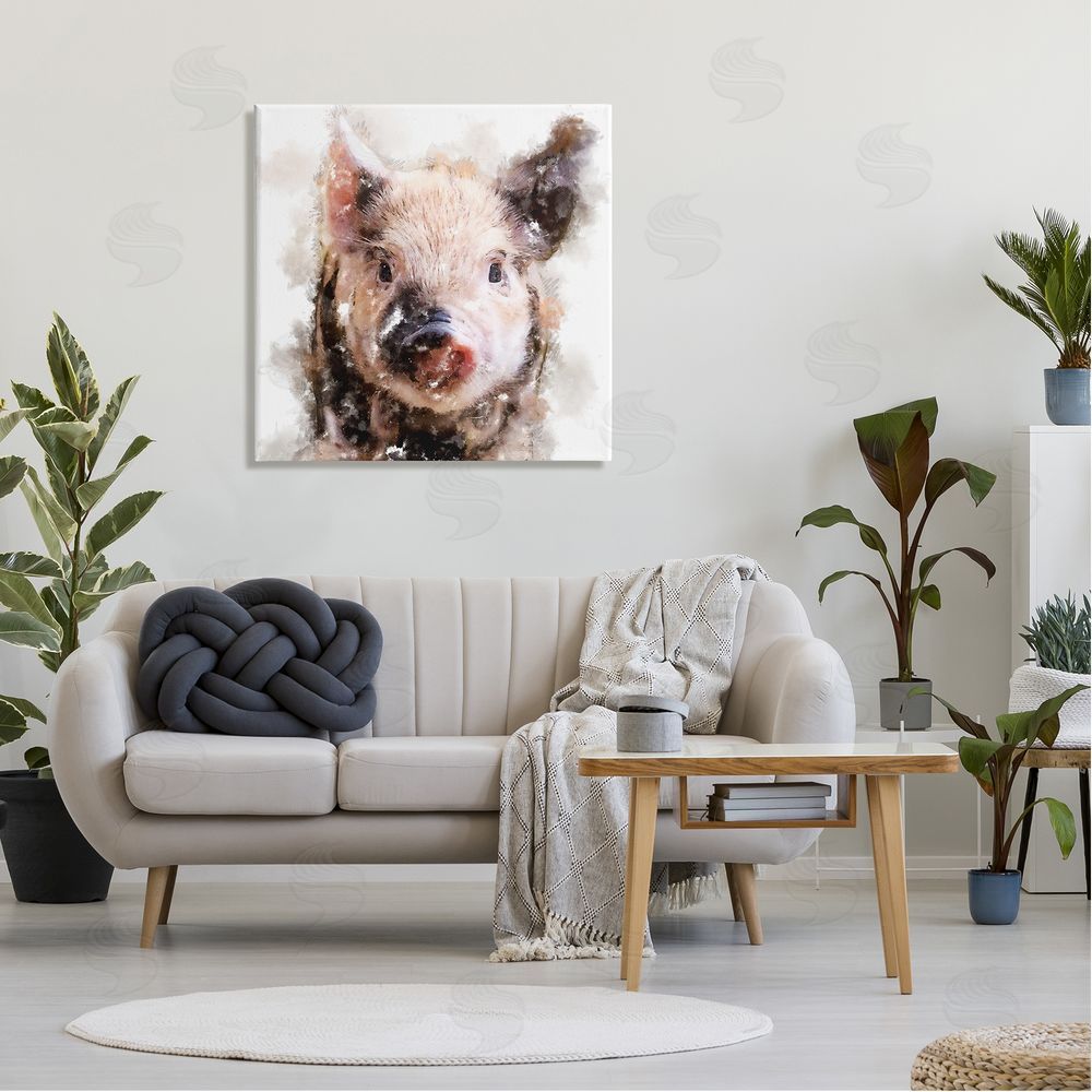 Kim Curinga Baby Pig Face Abstract Portrait Canvas Wall Art in Room