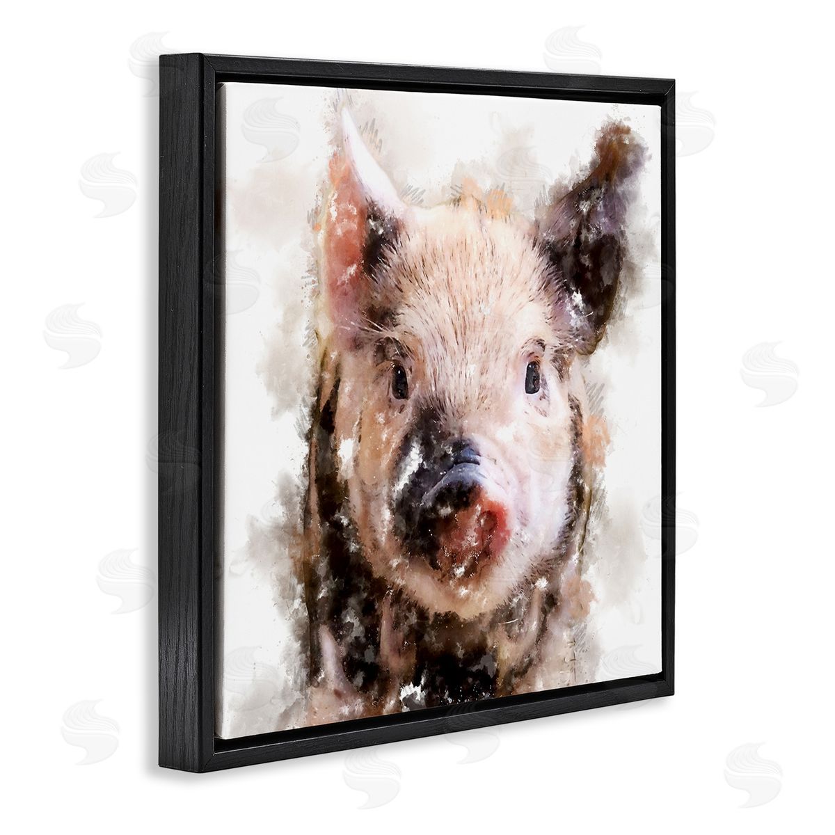 Kim Curinga Baby Pig Face Abstract Portrait Black Floating Frame Canvas Wall Art Print