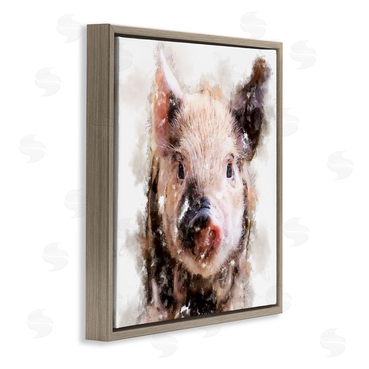 Kim Curinga Baby Pig Face Abstract Portrait Brown Floating Frame Canvas Wall Art Print