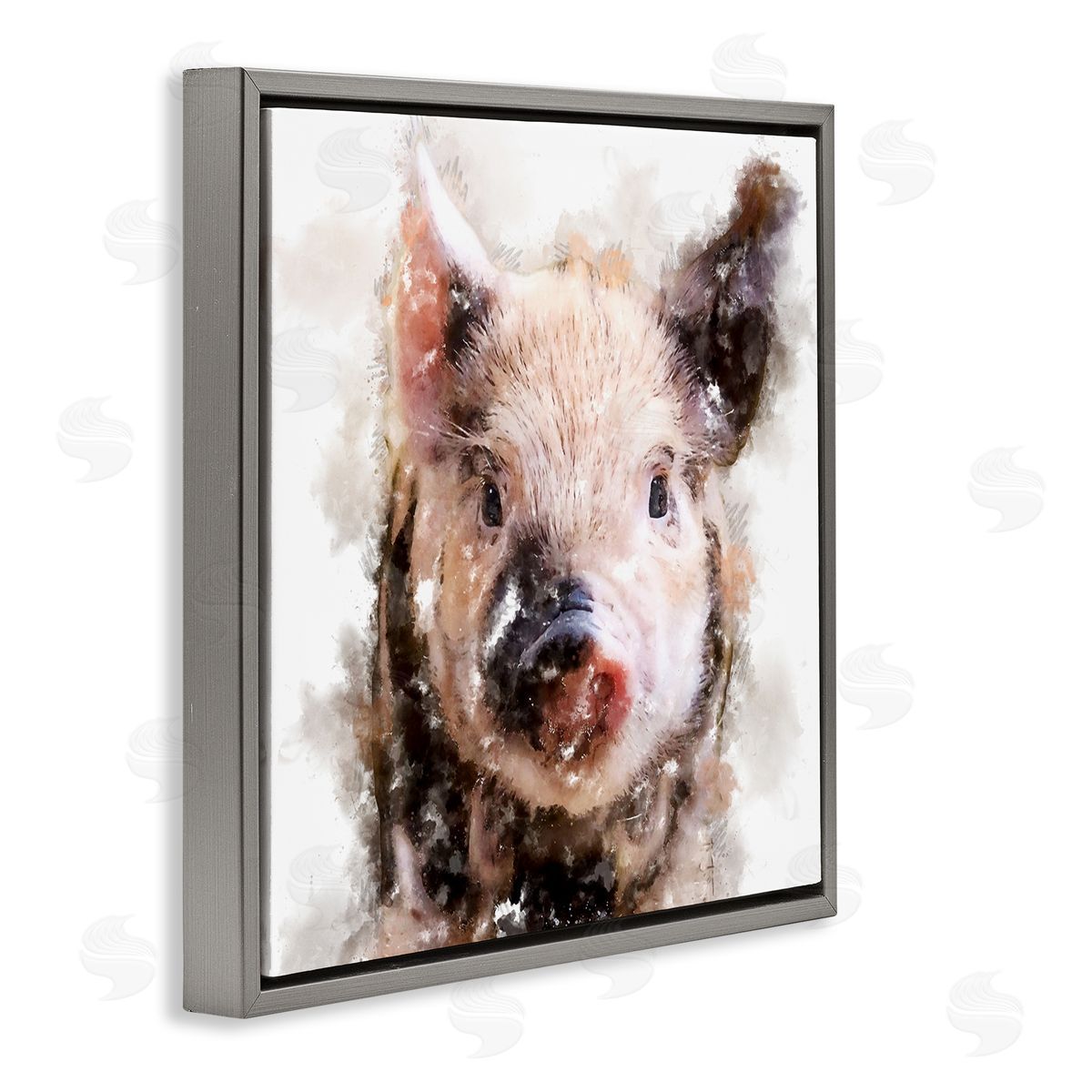 Kim Curinga Baby Pig Face Abstract Portrait Gray Floating Frame Canvas Wall Art Print