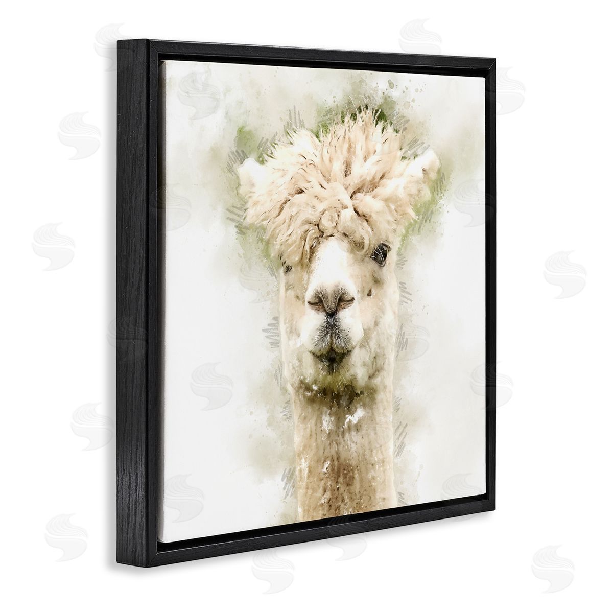 Kim Curinga Alpaca Portrait Abstract Animal Black Floating Frame Canvas Wall Art Print