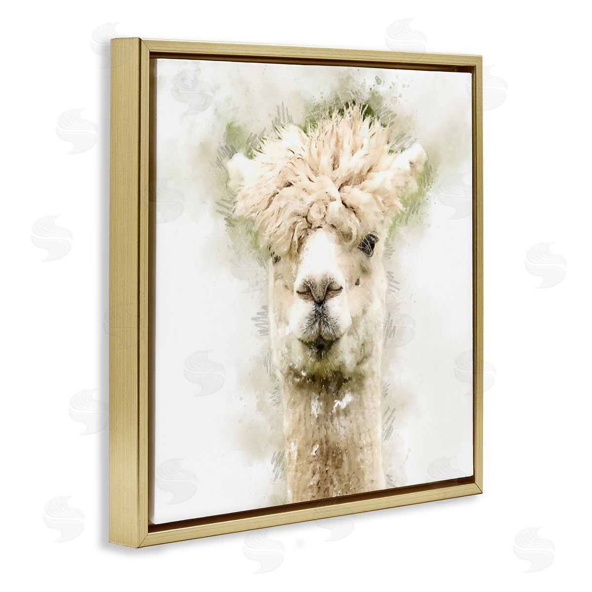 Kim Curinga Alpaca Portrait Abstract Animal Gold Floating Frame Canvas Wall Art Print