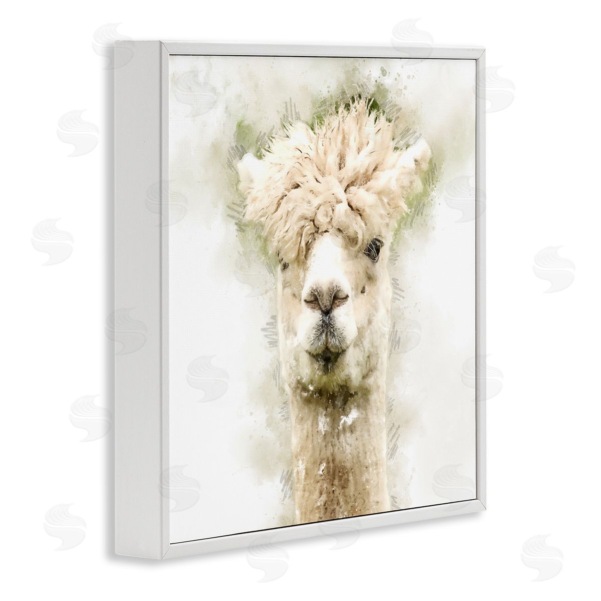 Kim Curinga Alpaca Portrait Abstract Animal White Framed Glicee Wall Art Print