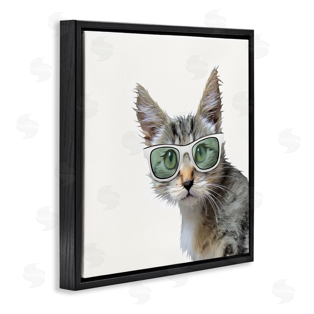 Kim Curinga Fun Cat Sunglasses Portrait Black Floating Frame Canvas Wall Art Print