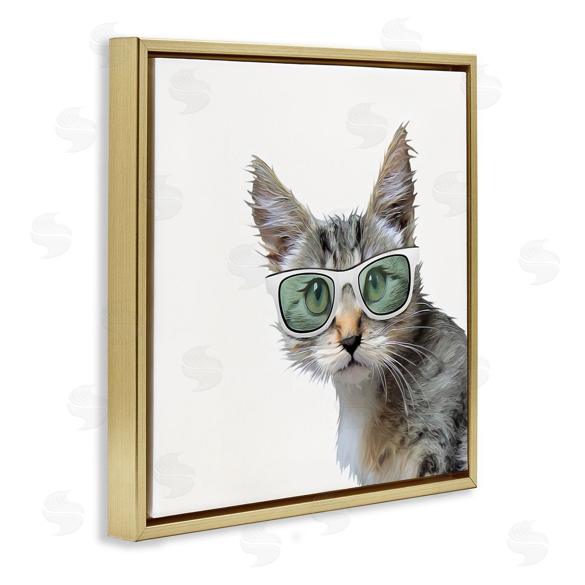 Kim Curinga Fun Cat Sunglasses Portrait Gold Floating Frame Canvas Wall Art Print