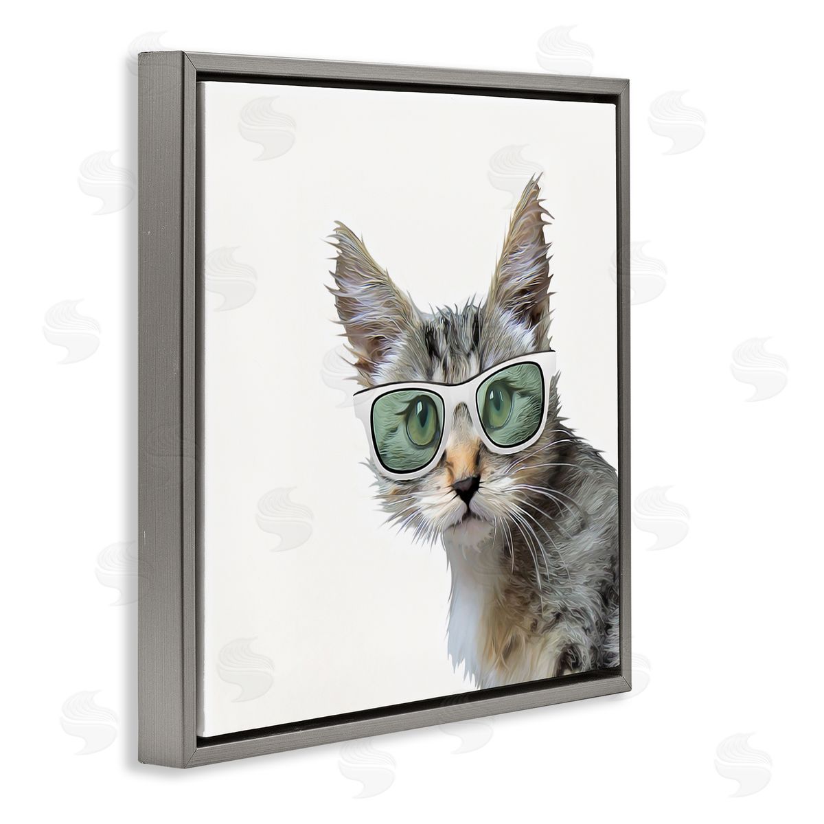 Kim Curinga Fun Cat Sunglasses Portrait Gray Floating Frame Canvas Wall Art Print