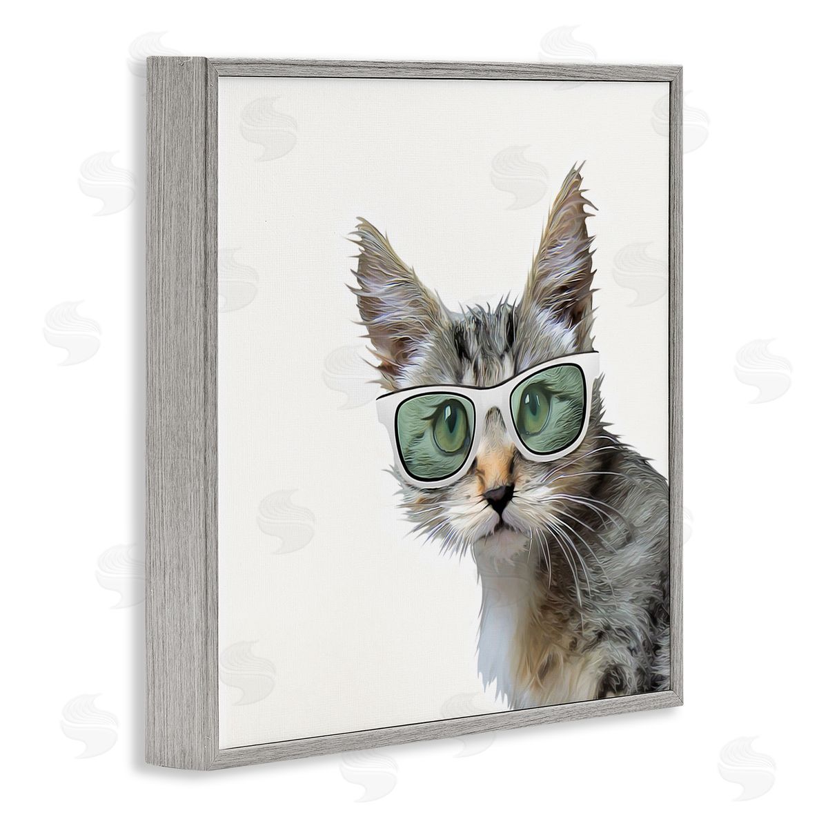 Kim Curinga Fun Cat Sunglasses Portrait Gray Framed Glicee Wall Art Print