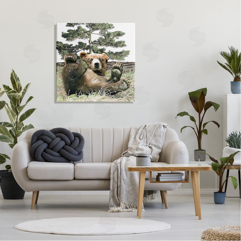 Kim Curinga Playing Bear Cub Forest Trees Canvas Wall Art in Room
