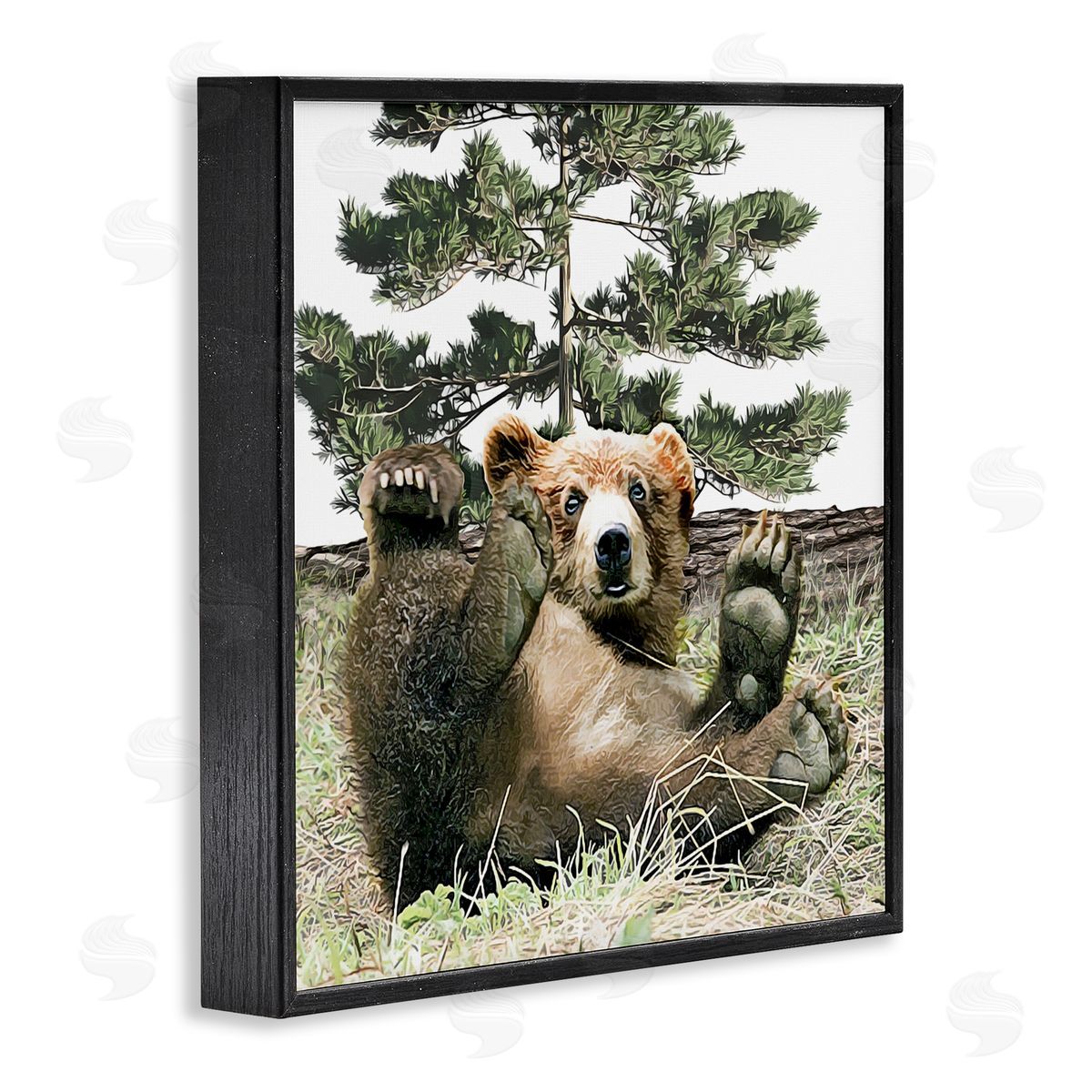 Kim Curinga Playing Bear Cub Forest Trees Black Framed Glicee Wall Art Print