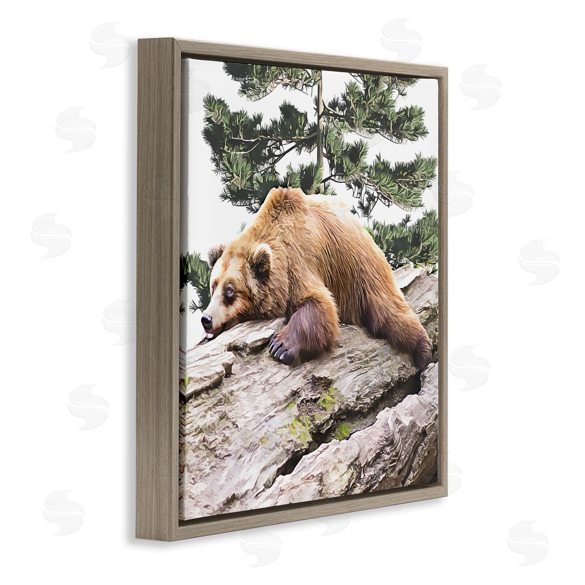 Kim Curinga Sleeping Brown Bear Wildlife Brown Floating Frame Canvas Wall Art Print