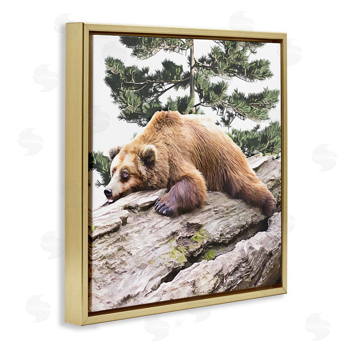 Kim Curinga Sleeping Brown Bear Wildlife Gold Floating Frame Canvas Wall Art Print