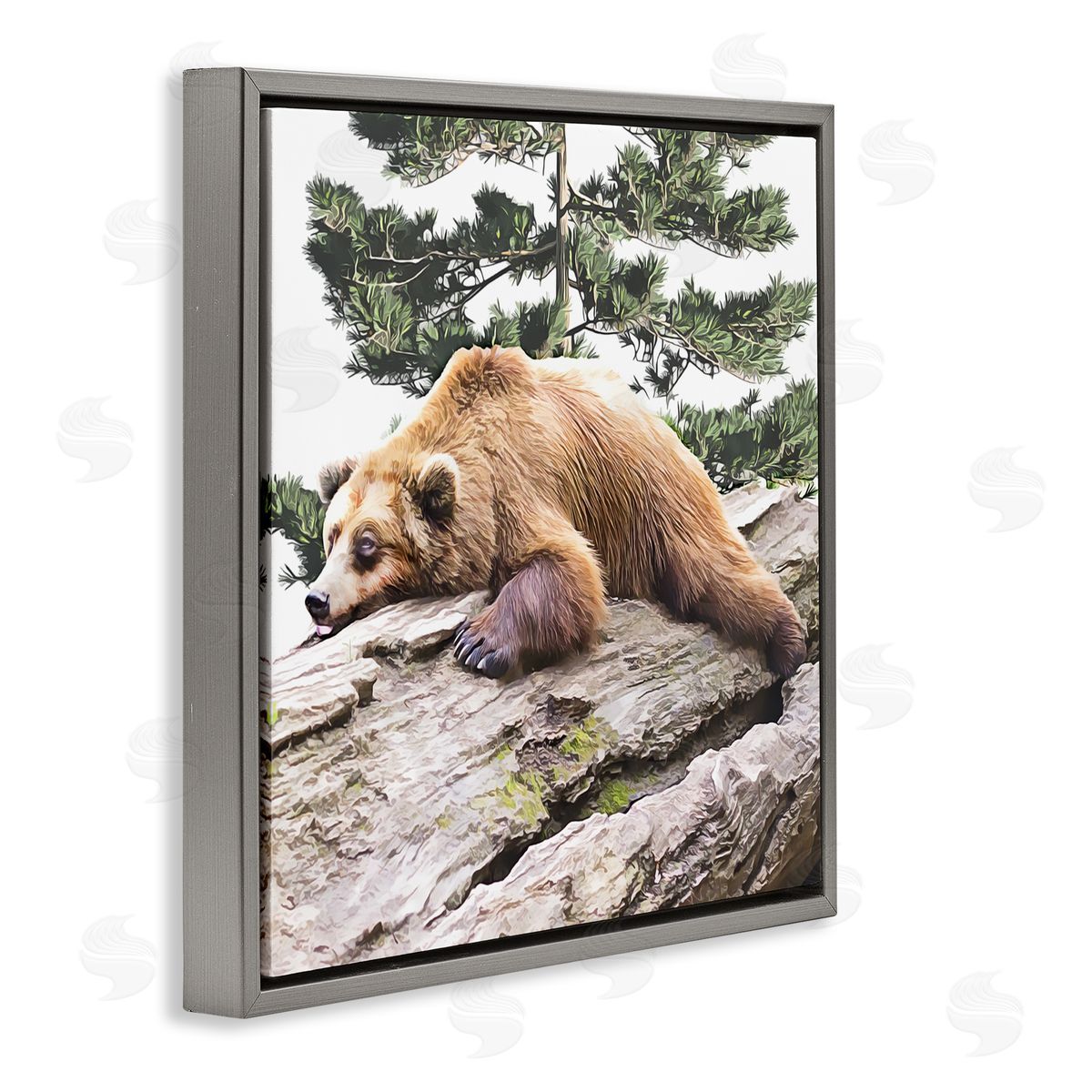 Kim Curinga Sleeping Brown Bear Wildlife Gray Floating Frame Canvas Wall Art Print