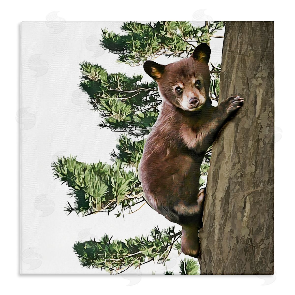Kim Curinga Bear Cub Climbing Tree Nature Stretched Canvas Wall Art Print