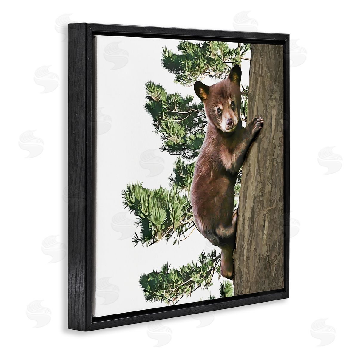 Kim Curinga Bear Cub Climbing Tree Nature Black Floating Frame Canvas Wall Art Print