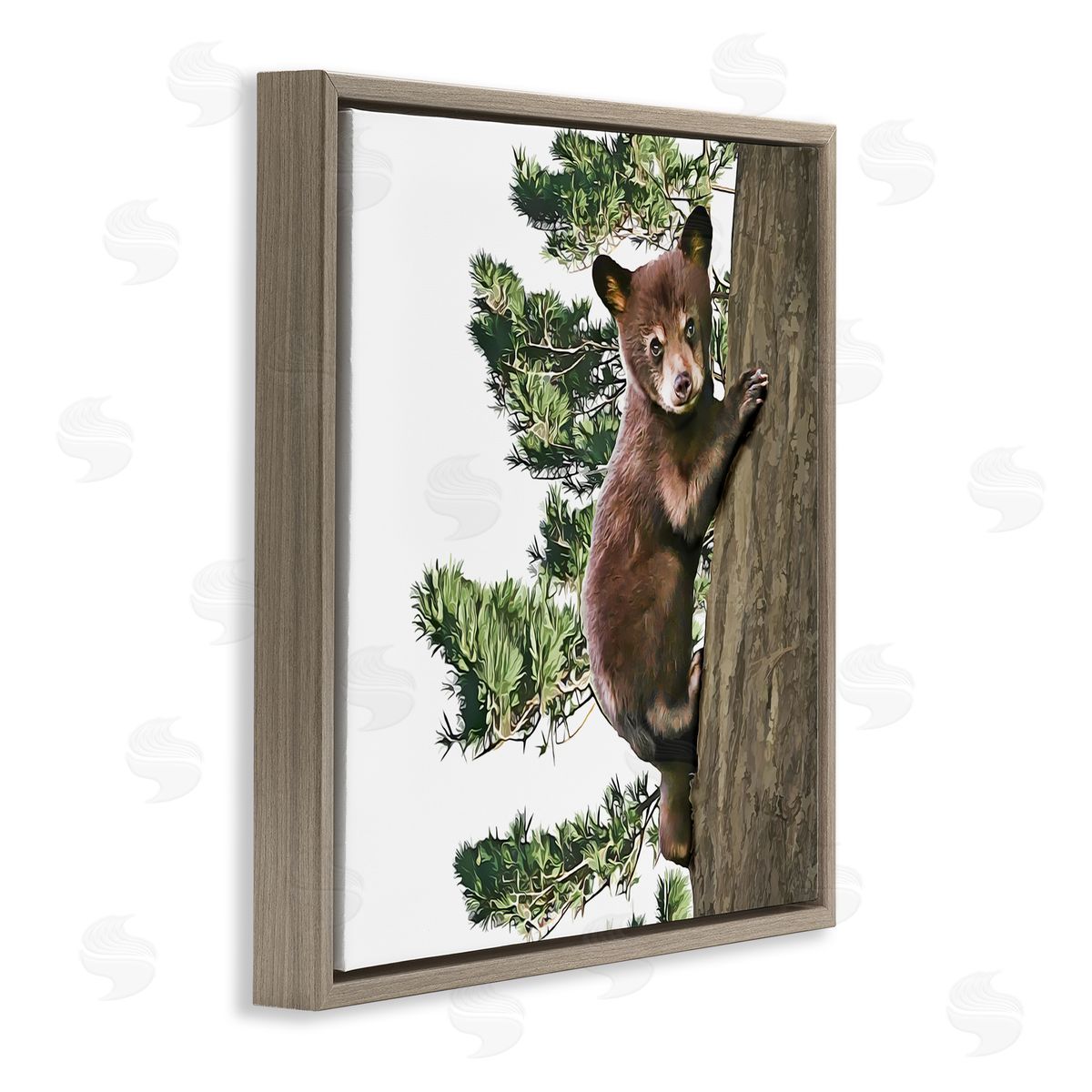 Kim Curinga Bear Cub Climbing Tree Nature Brown Floating Frame Canvas Wall Art Print