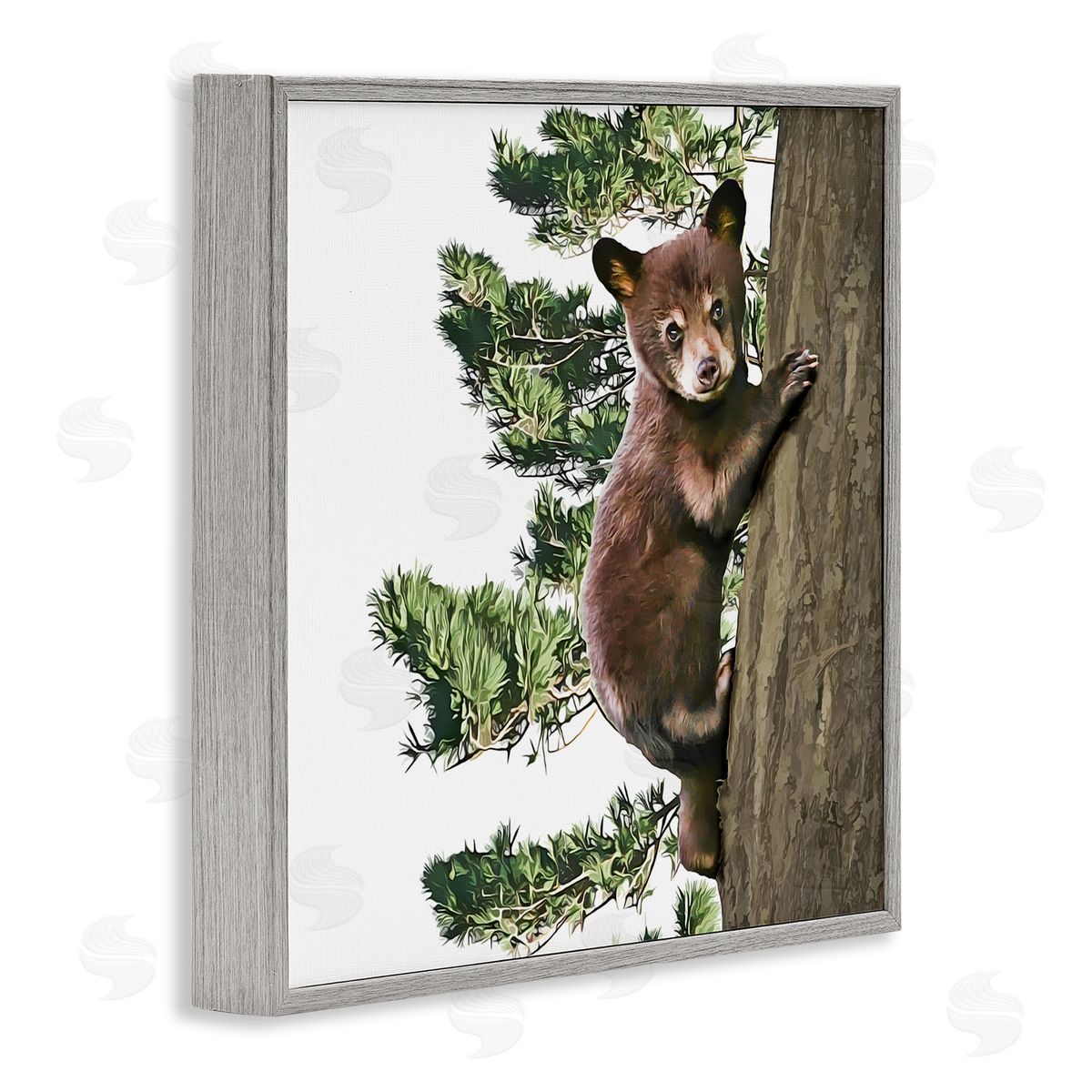 Kim Curinga Bear Cub Climbing Tree Nature Gray Framed Glicee Wall Art Print