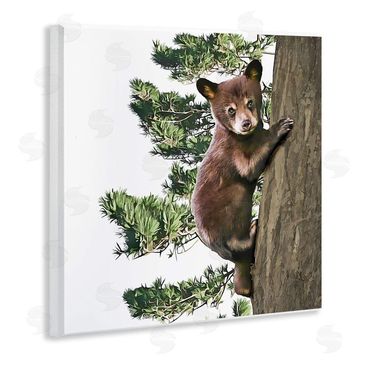 Kim Curinga Bear Cub Climbing Tree Nature Wooden Wall Plaque Art Print