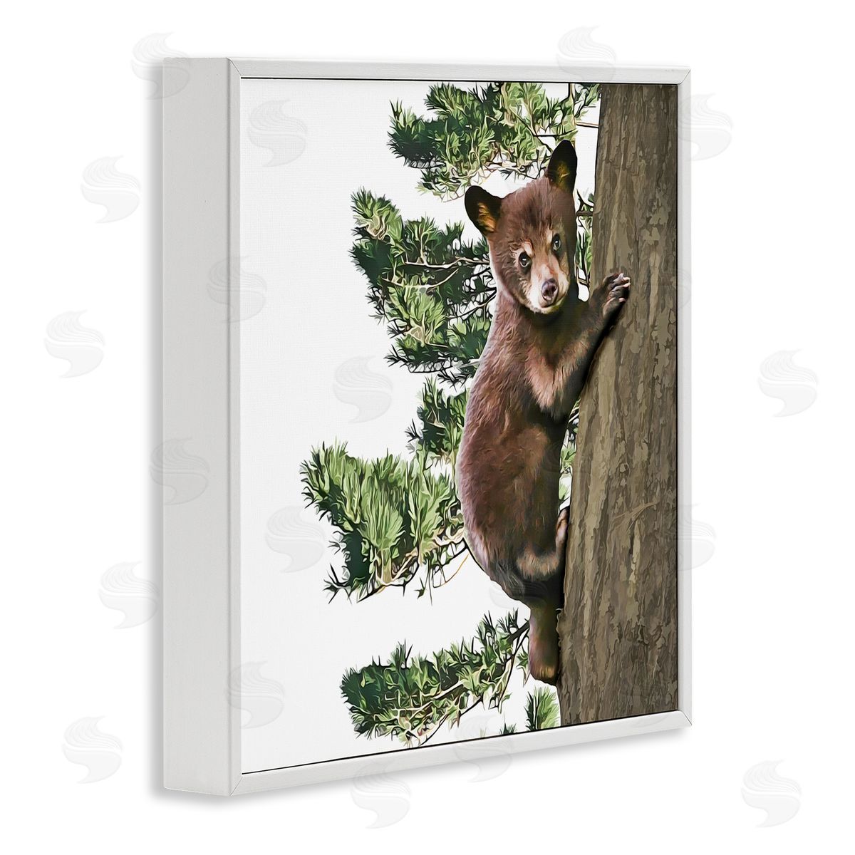 Kim Curinga Bear Cub Climbing Tree Nature White Framed Glicee Wall Art Print