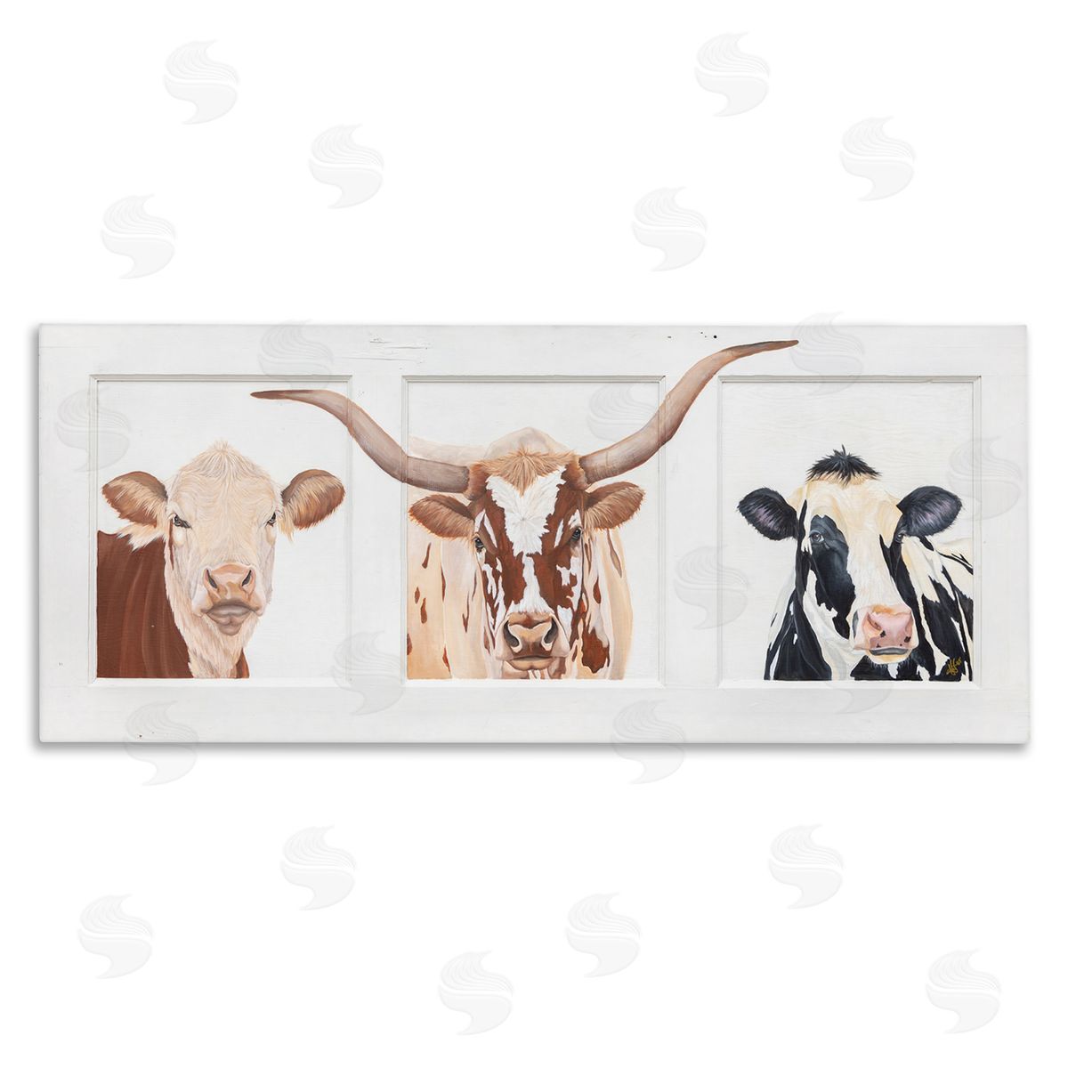 Diane Fifer Country Rustic Cattle Portraits Stretched Canvas Wall Art Print