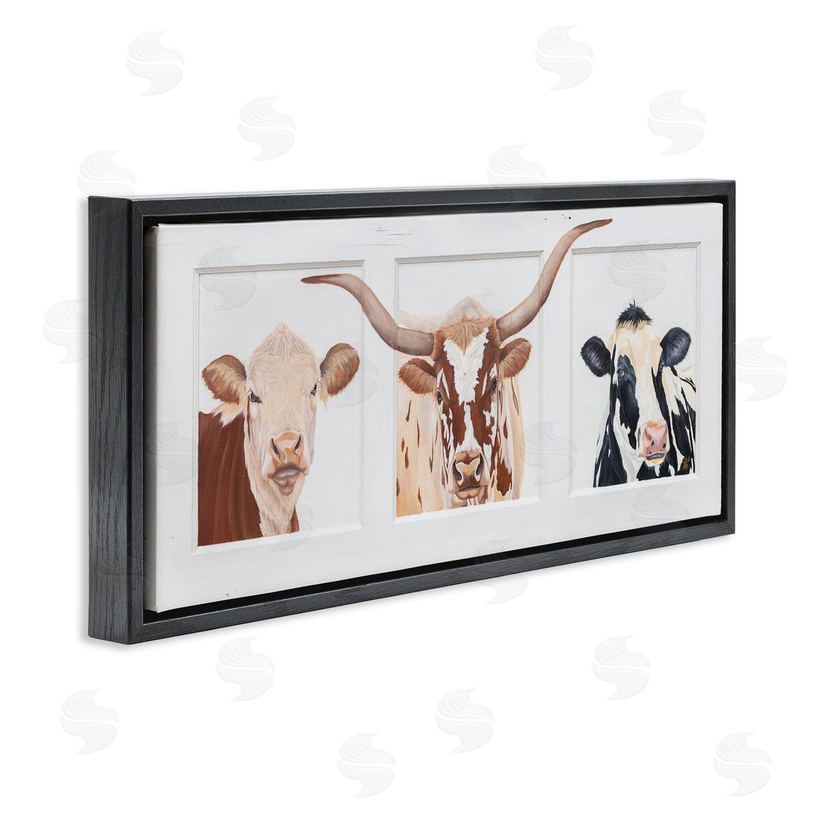 Diane Fifer Country Rustic Cattle Portraits Black Floating Frame Canvas Wall Art Print