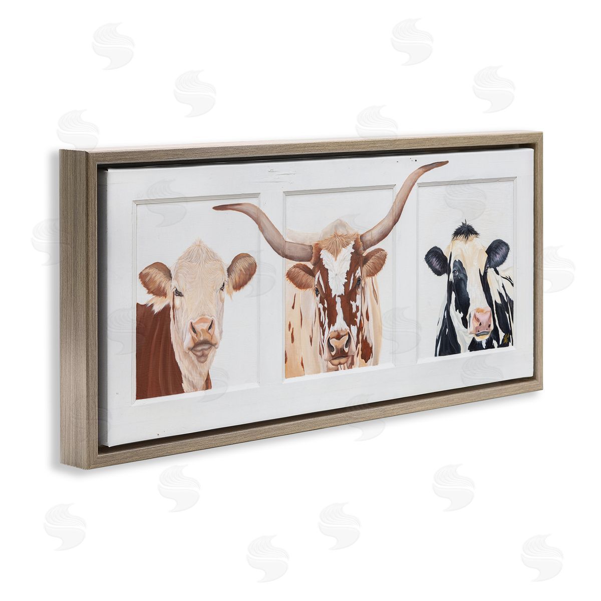 Diane Fifer Country Rustic Cattle Portraits Brown Floating Frame Canvas Wall Art Print