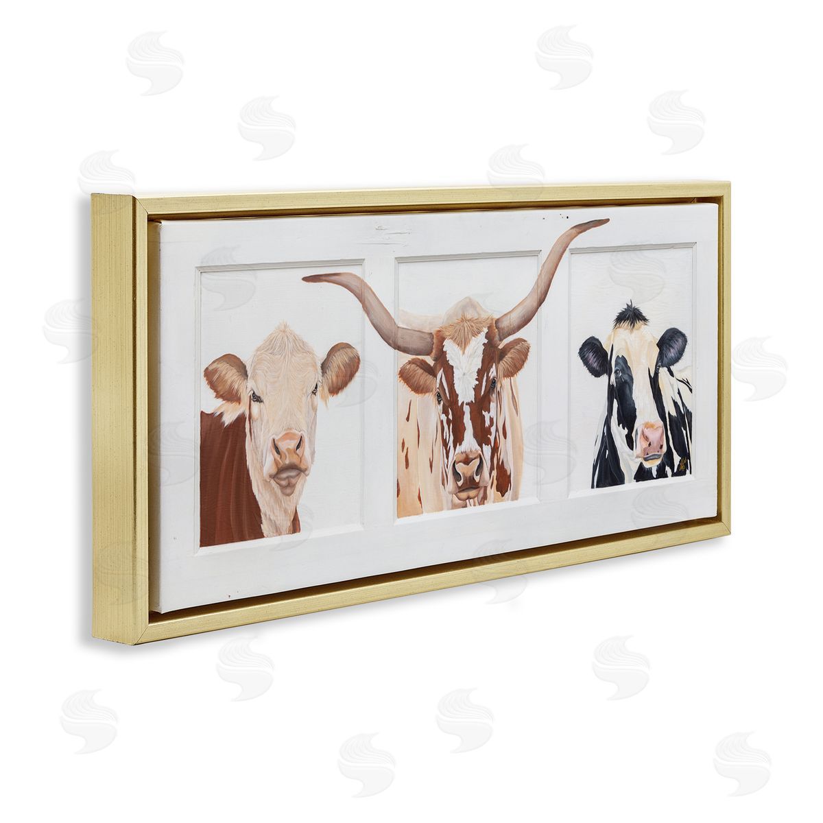 Diane Fifer Country Rustic Cattle Portraits Gold Floating Frame Canvas Wall Art Print