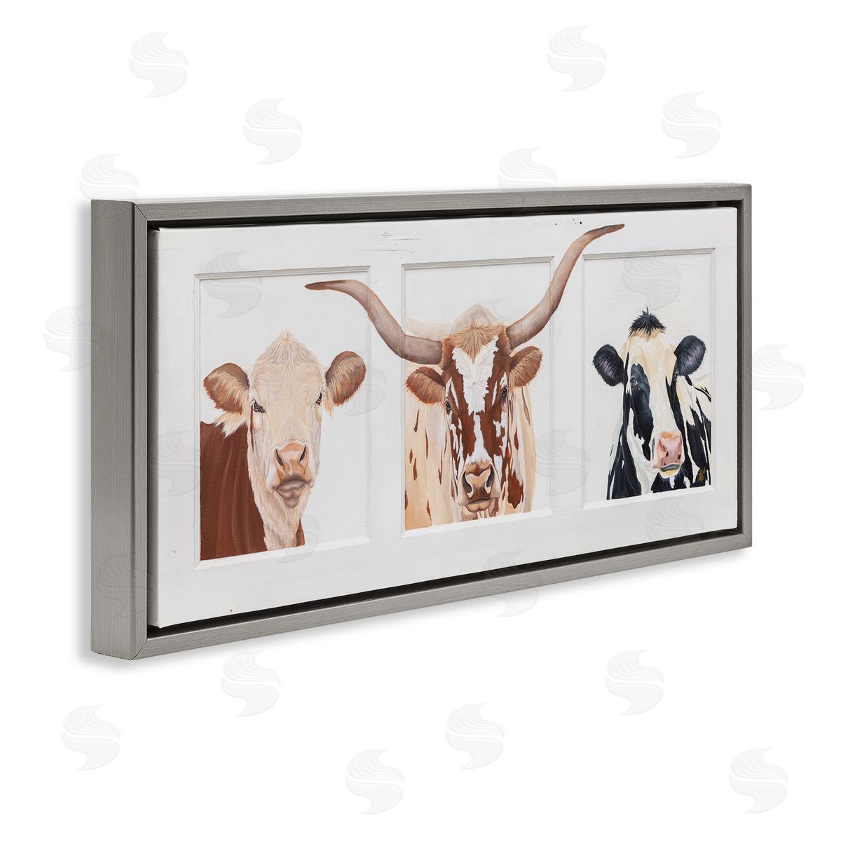 Diane Fifer Country Rustic Cattle Portraits Gray Floating Frame Canvas Wall Art Print