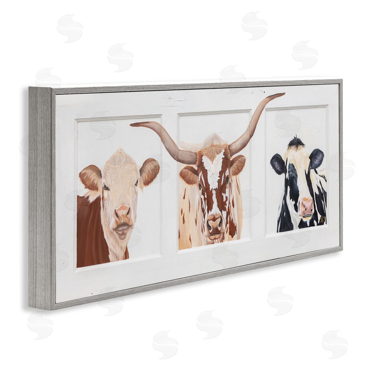Diane Fifer Country Rustic Cattle Portraits Gray Framed Glicee Wall Art Print