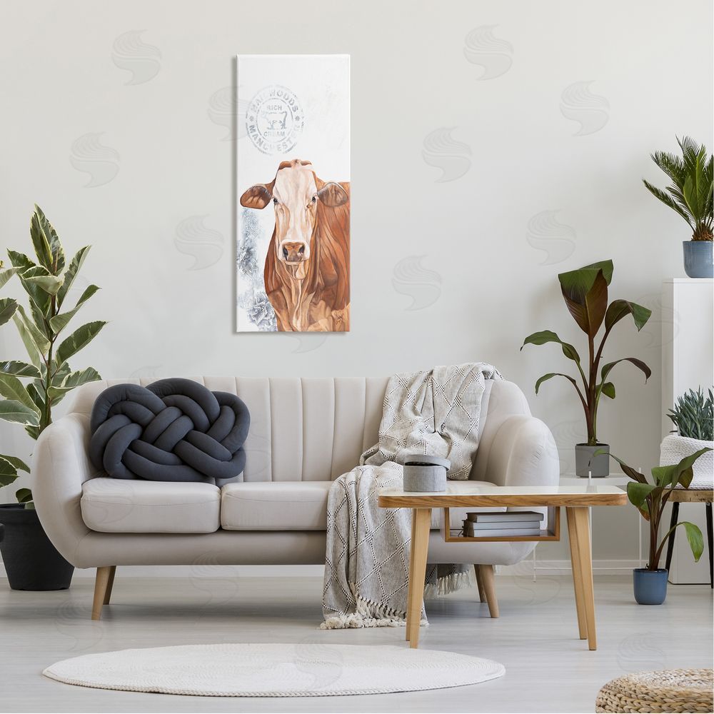 Diane Fifer Vintage Fresh Cream Farm Cow Canvas Wall Art in Room