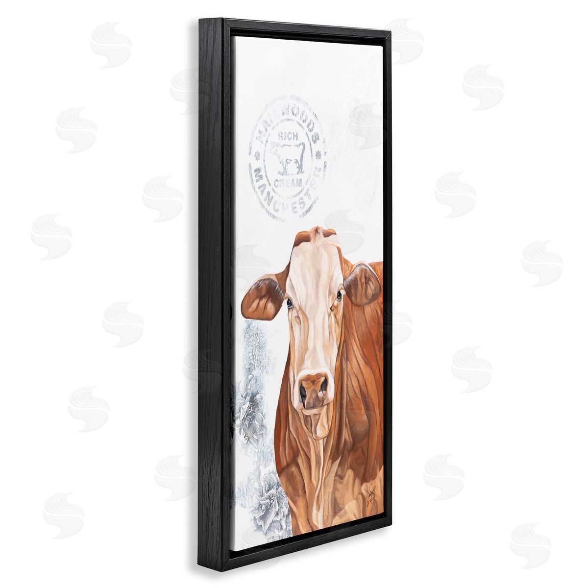 Diane Fifer Vintage Fresh Cream Farm Cow Black Floating Frame Canvas Wall Art Print