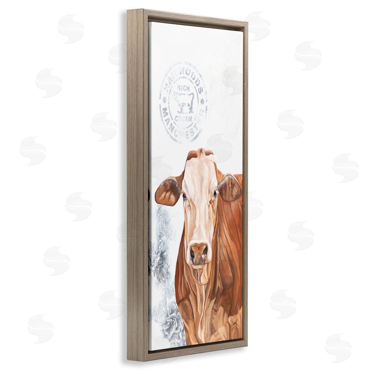 Diane Fifer Vintage Fresh Cream Farm Cow Brown Floating Frame Canvas Wall Art Print
