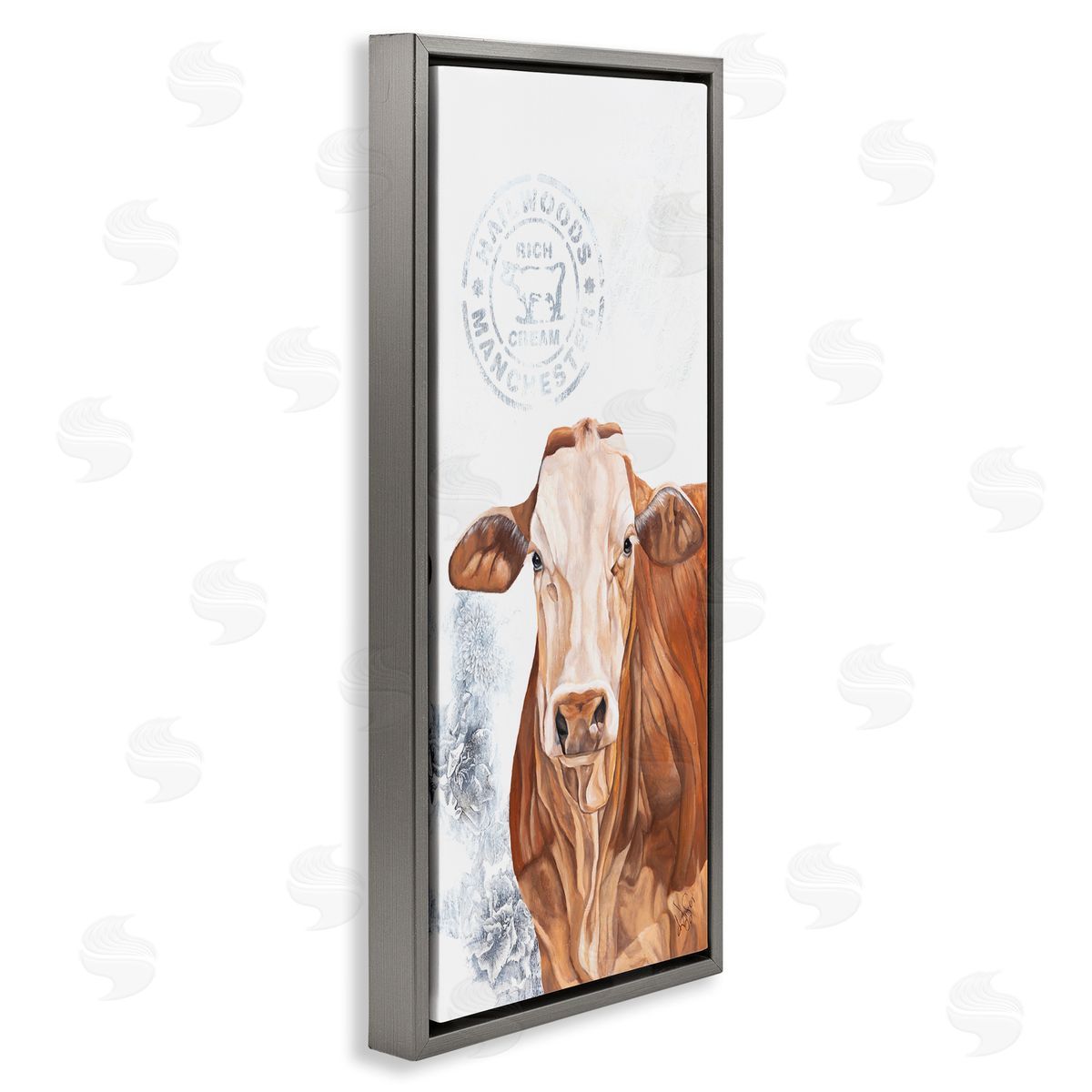Diane Fifer Vintage Fresh Cream Farm Cow Gray Floating Frame Canvas Wall Art Print