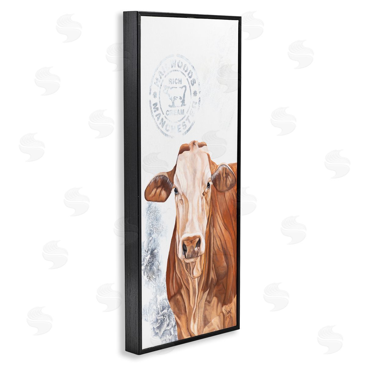 Diane Fifer Vintage Fresh Cream Farm Cow Black Framed Glicee Wall Art Print