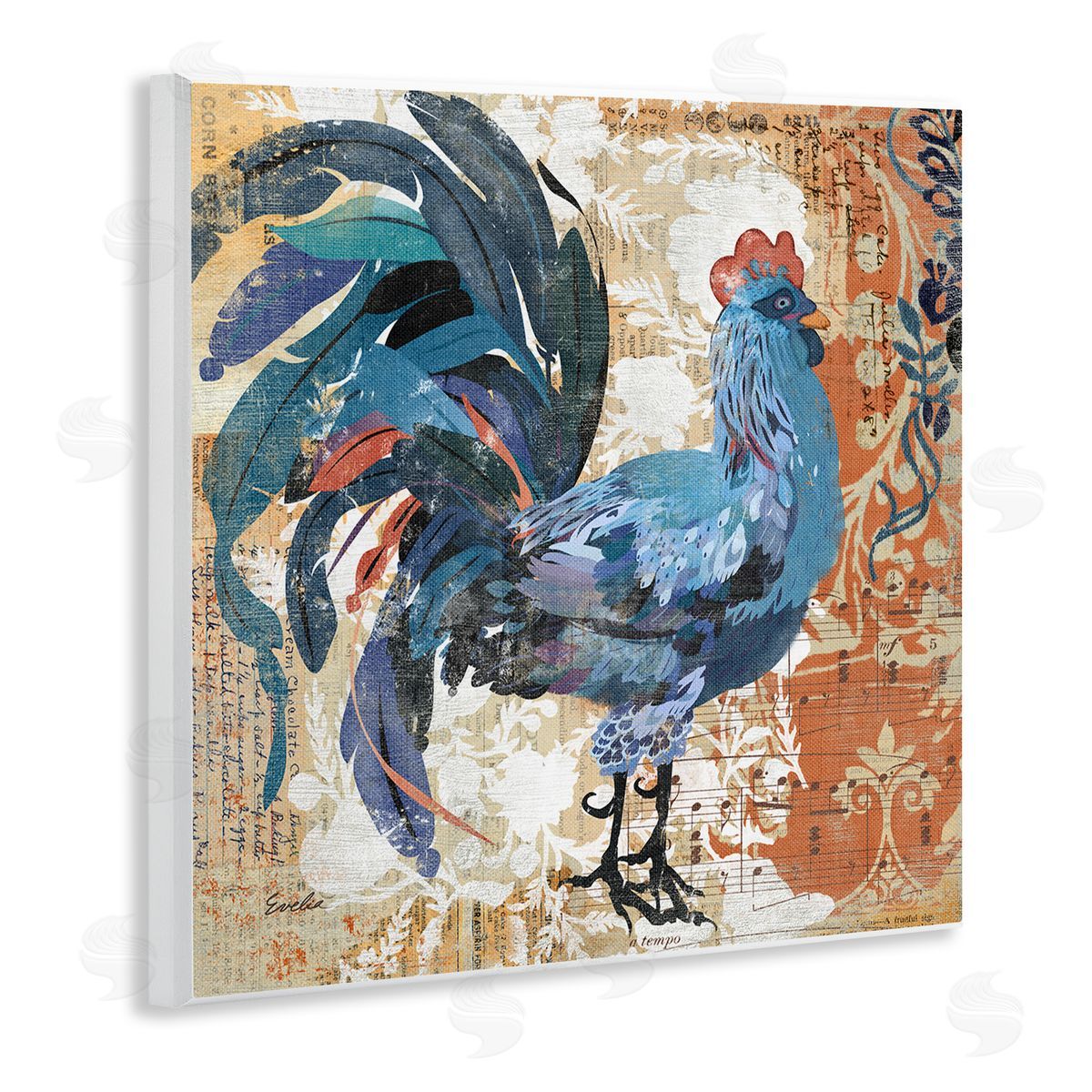 Evelia Designs Vintage Rooster Floral Collage Wooden Wall Plaque Art Print