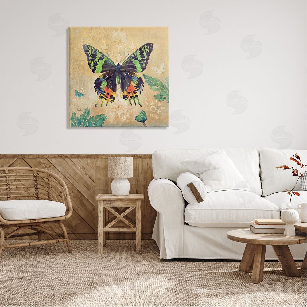 Evelia Designs Floral Butterfly Vintage Pattern Canvas Wall Art in Room