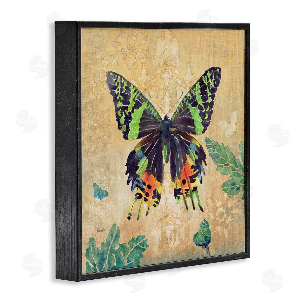 Evelia Designs Floral Butterfly Vintage Pattern Black Framed Glicee Wall Art Print