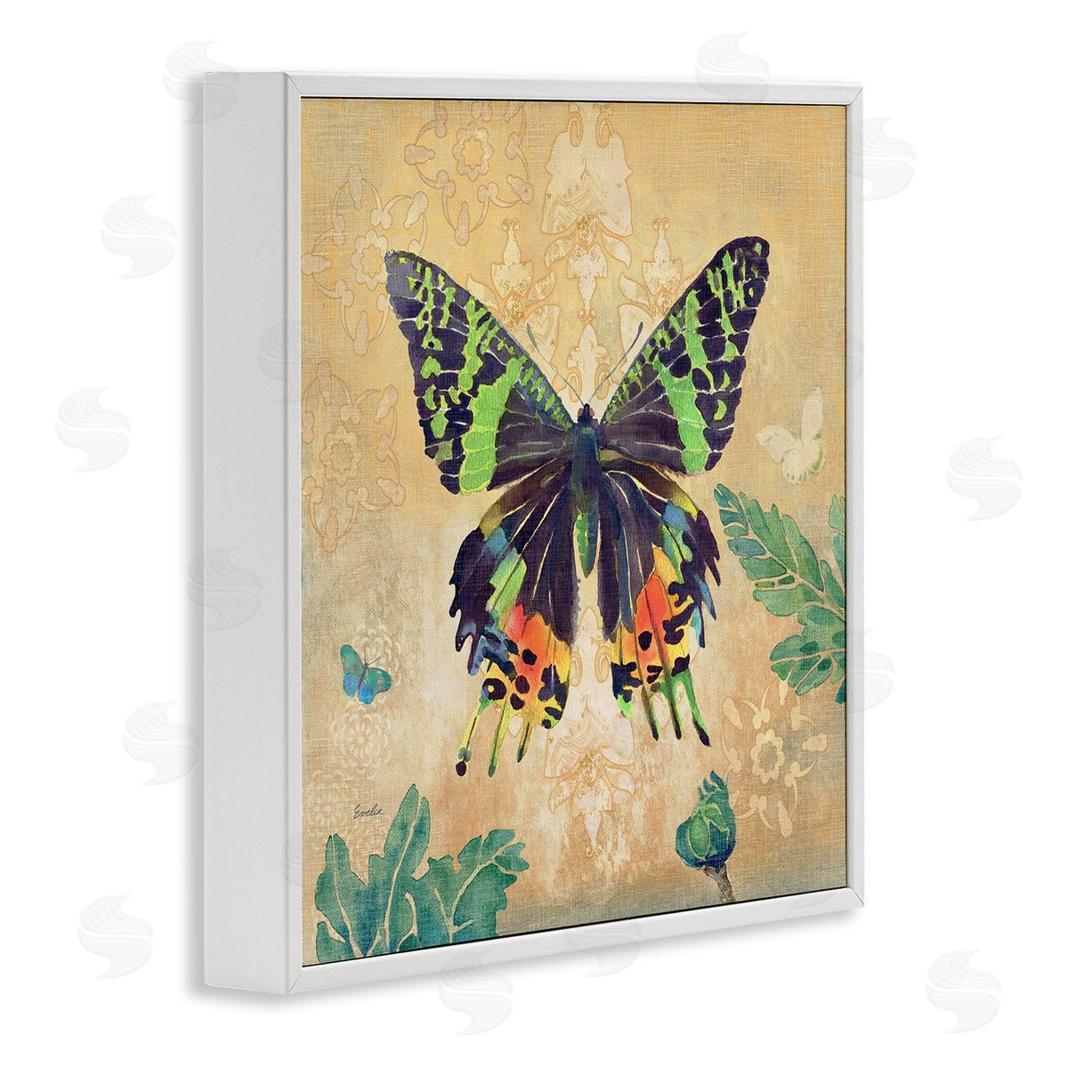 Evelia Designs Floral Butterfly Vintage Pattern White Framed Glicee Wall Art Print
