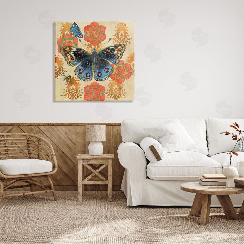 Evelia Designs Butterfly Damask Floral Shapes Canvas Wall Art in Room