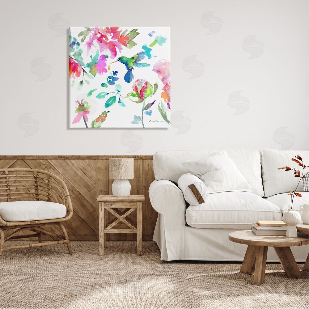 Evelia Designs Hummingbird Vivid Tree Blossoms Canvas Wall Art in Room