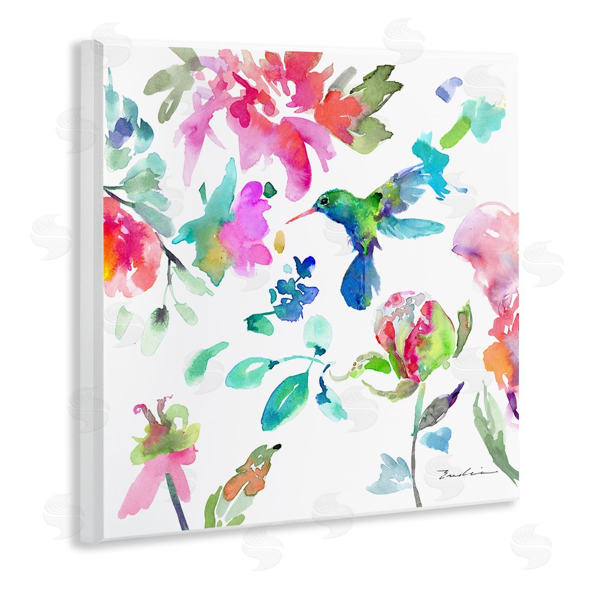 Evelia Designs Hummingbird Vivid Tree Blossoms Wooden Wall Plaque Art Print
